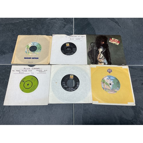 Selection of Vinyl 7" Single Record to Include Alice Cooper - Department of Youth, Poison, Go to Hell - Promo and More Approx. 6
