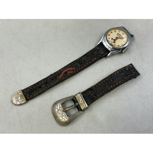 A Vintage Timex Hopalong Cassidy Mechanical Watch, With Belt Buckle Style Leather Strap. Works Intermittently, As Found