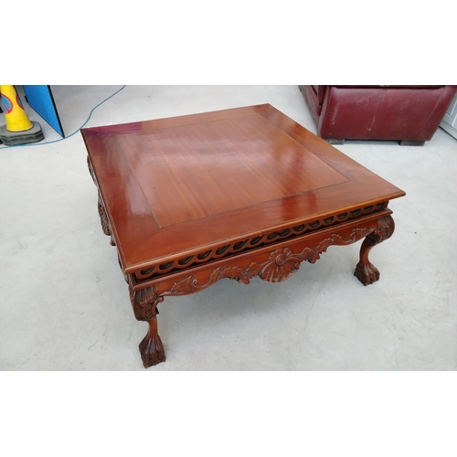 Large Hand Carved Chippendale Style coffee Table sitting on Ball and Claw Legs a real statement piece of furniture 110x110x52cm, local delivery can be arranged for a fee
