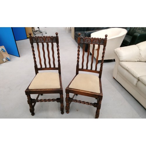 Pair of Matching Edwardian Barley Twist Dining Chairs with Re-upholstered Seat Bases, both nice and sturdy