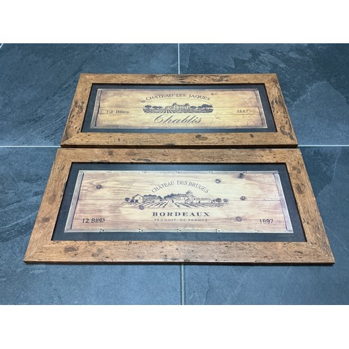 Pair of Chateau Des Bruges Bordeaux Produit De France Wooden Signs. Approx. 58 x 28 cm.