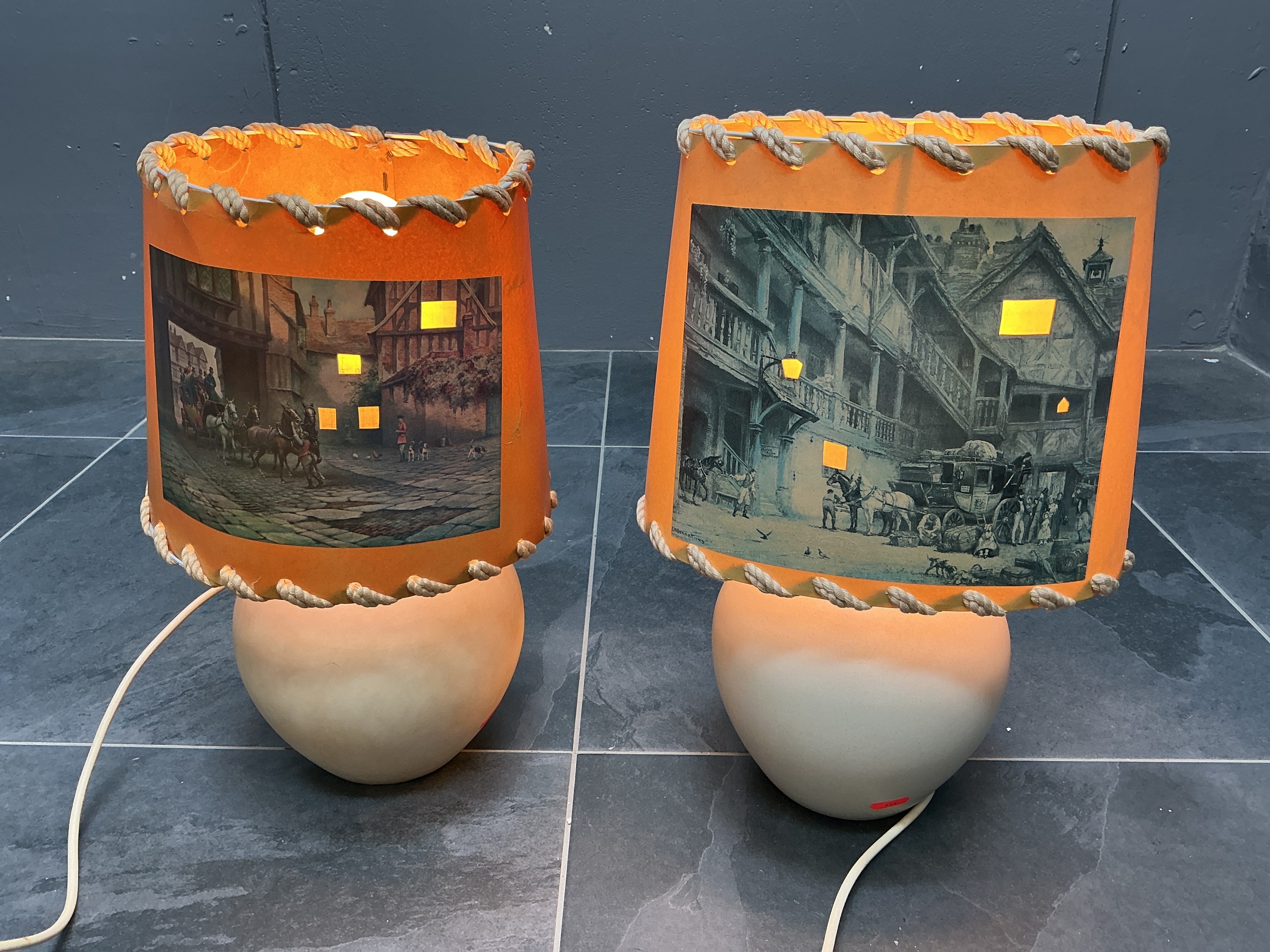 Pair of Ceramic Table with Traditional Style Coaching House Shades ...