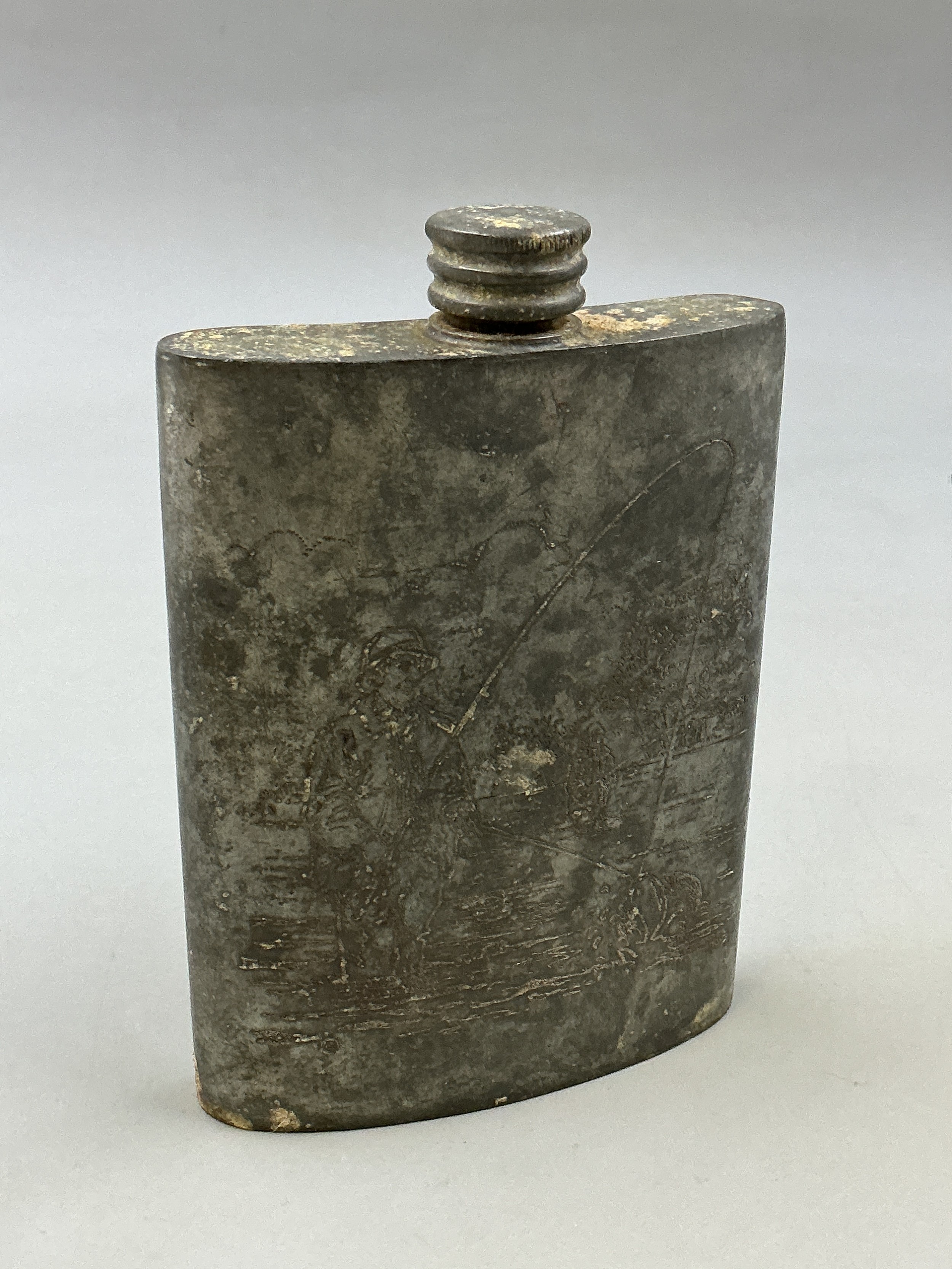 A Vintage WM Widdop Etched Fishing Scene Pewter Tankard, 6oz