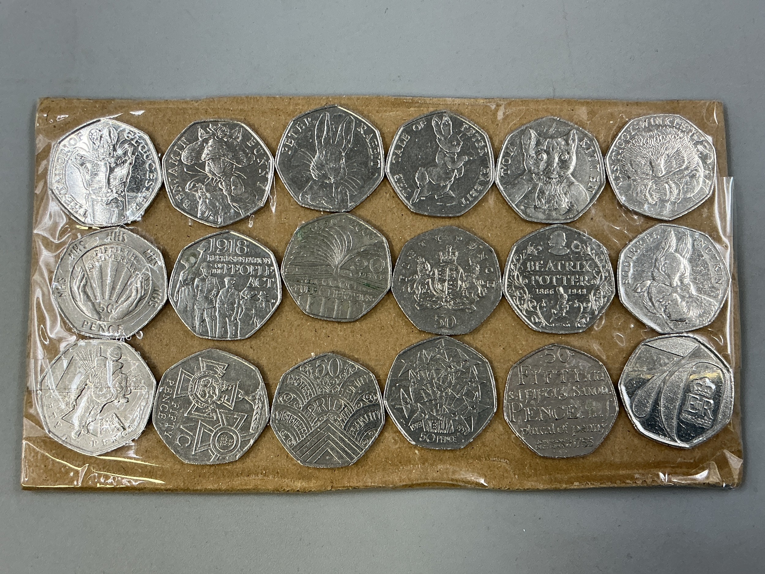 Eighteen Collectable UK 50p Coins - Includes Beatrix Potter, Dictionary ...