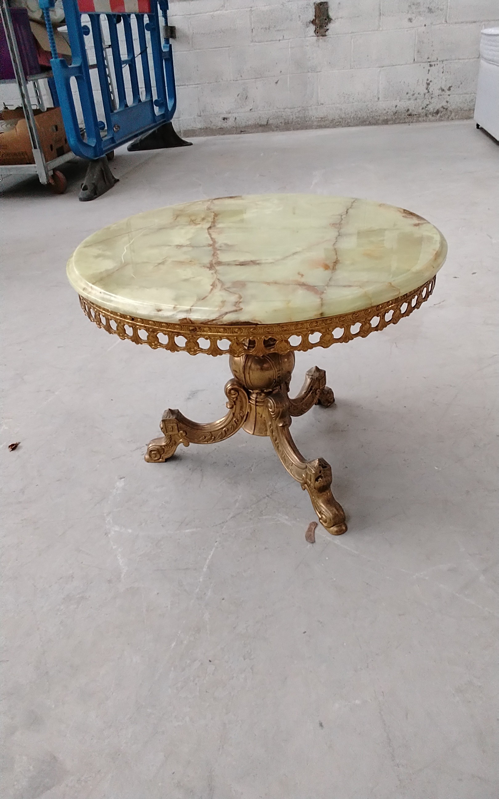 Vintage Regency Style Brass and Onyx Circular Side Table 60cm dia and ...