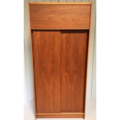 90 - A super mid-century Gents wardrobe by Austinsuite. Hinged top cupboard, over double sliding doors. I... 