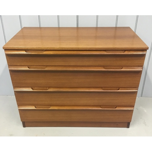 131 - A classic teak mid-century Chest of Drawers. A single narrow drawer over 3 full size drawers.
Dimens... 