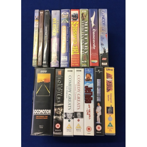 251 - A mixed lot/genre of 3 DVD's & 13 video cassettes.