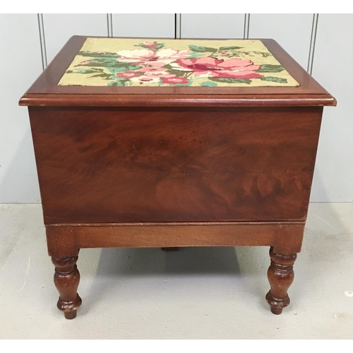 57 - An attractive tapestry-topped sewing box on legs.
Dimensions(cm) H 42 W44 D39