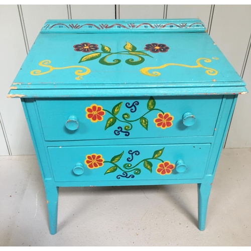 125 - A Child's Bedside Chest of Drawers. Hand painted with a floral design.
Dimensions(cm) H57 W50 D35