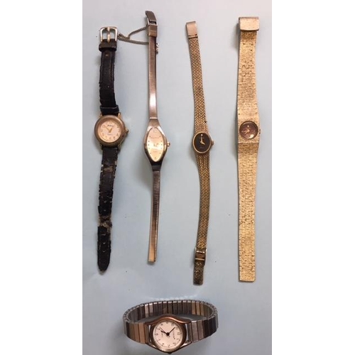 354 - 5 vintage ladies watches.
Philip Mercier, Gillex, Imado 17 Jewel, Citron Quartz, Labarre.
All requir... 