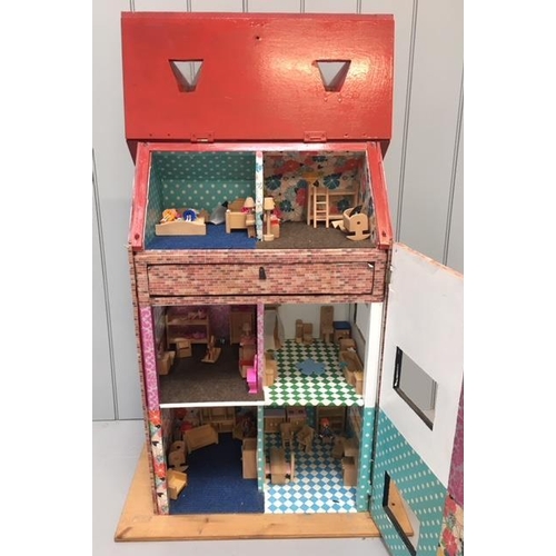 373 - A hand-made large Dolls House together with a large quantity of mixed modern furniture and character... 