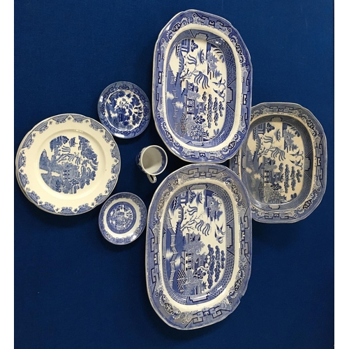 377 - A mixed lot of willow-pattern chinaware, to include 3 meat dishes etc.