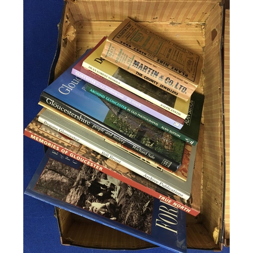 392 - A mixed lot of a vintage small suitcase, together with 9 local interest (Gloucestershire) books.