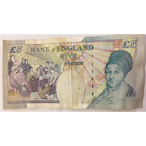 144 - An English £5 Note (Chris Salmon/Elizabeth Fry), a Scottish £5 Note (Edinburgh 5/8/98) & £20 Note (E... 