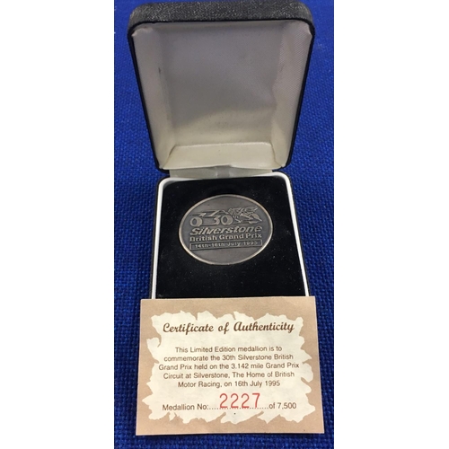 187 - Limited edition medallion issued to commemorate the 30th Silverstone British Grand Prix in 1995.  Co... 