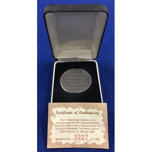 187 - Limited edition medallion issued to commemorate the 30th Silverstone British Grand Prix in 1995.  Co... 