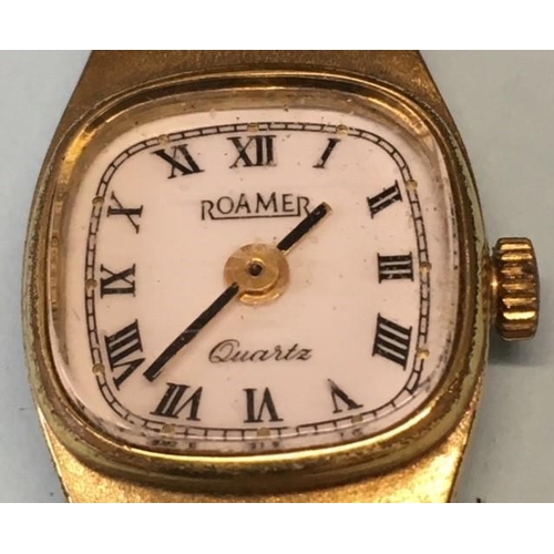 313 - A good quality Swiss ladies Quartz watch by Roamer, in original Roamer case. Dates from 1970s. Stamp... 