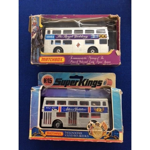 139 - A Matchbox Superkings Silver Jubilee Bus K-15 & a Royal Wedding Bus from 1981.
Both models in very g... 