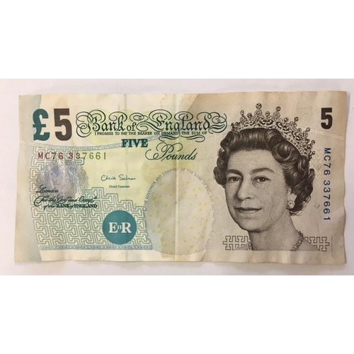 144 - An English £5 Note (Chris Salmon/Elizabeth Fry), a Scottish £5 Note (Edinburgh 5/8/98) & £20 Note (E... 