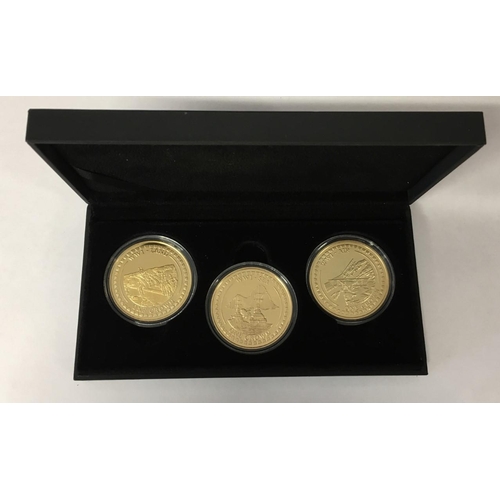 164 - A Gold Plated WWI Crown Set. Three Crowns - Land, Sea & Air in presentation case.