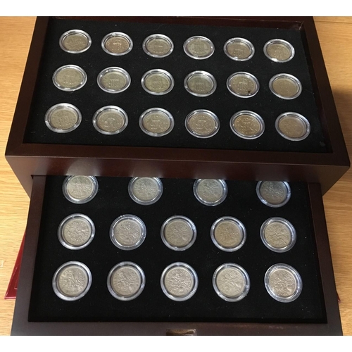 199 - A presentation case of Danbury Mint - Complete Sixpence Set. Includes sixpences from each mint year ... 