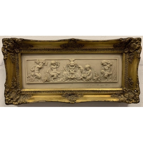 276 - A magnificent French carved marble relief panel centred by an athenienne and recumbent goat with bac... 