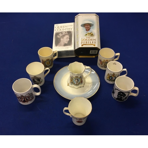 308 - A mixed lot of Royal memorabilia. Includes 8 mugs (Coronation, Silver & Golden Jubilees etc.), one c... 