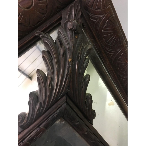 565 - Magnificent Large Antique Carved Frame Mirror. Main mirror extended from secondary mirror frame. Bev... 