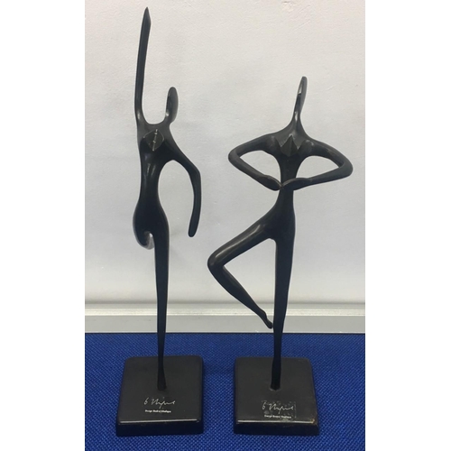 346 - A lovely pair of abstract bronze Ballet dancing figures by Bodrul Khalique.
Height 28cm & 32Cm