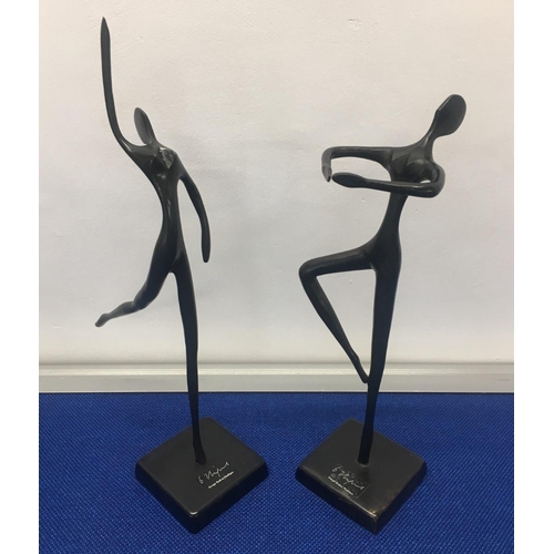 346 - A lovely pair of abstract bronze Ballet dancing figures by Bodrul Khalique.
Height 28cm & 32Cm