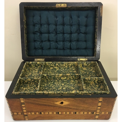 100 - A lovely Tunbridge Ware Sewing Box.
Walnut with inlaid marquetry lid and front.
No key present.
Dime... 