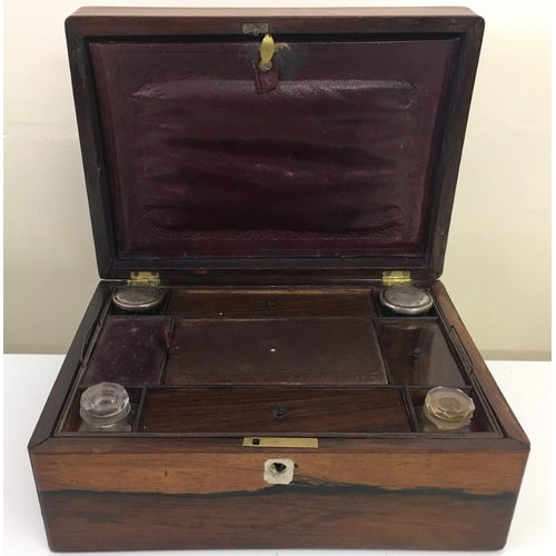 99 - A good quality antique Writing Box.
Rosewood, with inlaid mother of pearl lid.
Key and lock front no... 