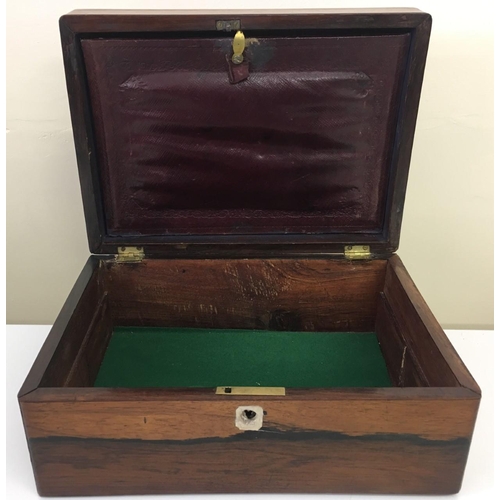 99 - A good quality antique Writing Box.
Rosewood, with inlaid mother of pearl lid.
Key and lock front no... 