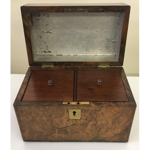 94 - A Victorian Burr Walnut Tea Caddy. Brass lock, hinges and decoration. No key present.
Dimensions(cm)... 