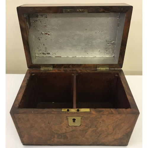 94 - A Victorian Burr Walnut Tea Caddy. Brass lock, hinges and decoration. No key present.
Dimensions(cm)... 