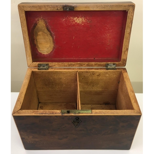 89 - A vintage 19th century Tea Caddy. Requires some internal restoration. One compartment lid and key mi... 