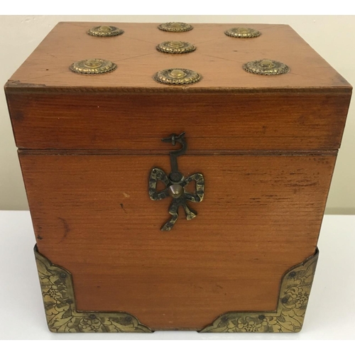 92 - A vintage Tea Caddy. Single compartment, with decorative metalwork.
Dimensions(cm) H18 W18 D15