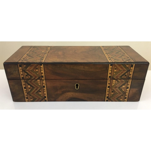 90 - A lovely Tunbridge Ware Trinket Box.
Walnut with inlaid marquetry lid and front.
No key present.
Dim... 