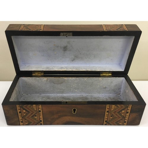 90 - A lovely Tunbridge Ware Trinket Box.
Walnut with inlaid marquetry lid and front.
No key present.
Dim... 