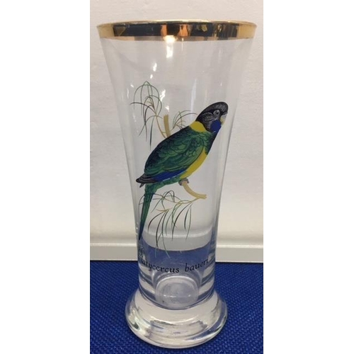 376 - A set of six mid-century tall glasses, depicting rare Tropical Birds.
17cm tall.