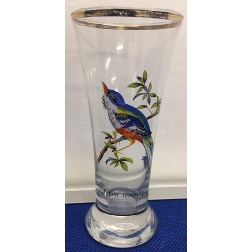 376 - A set of six mid-century tall glasses, depicting rare Tropical Birds.
17cm tall.