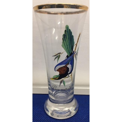 376 - A set of six mid-century tall glasses, depicting rare Tropical Birds.
17cm tall.