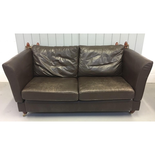 411 - A pair of Knole style sofas. Brown leather upholstery.
Dimensions(cm) H 95 (50 to seat), W190 D98.
