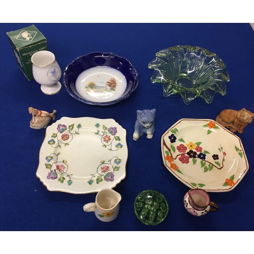 545 - A mixed lot of porcelain & glassware. Includes Royal Winton plate, Ridgeways hand-painted plate, Woo... 