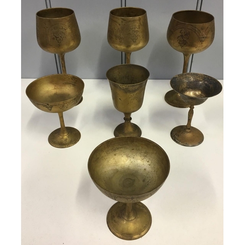564 - A mixed lot of seven, Indian Brass Goblets. Date from 1920's.