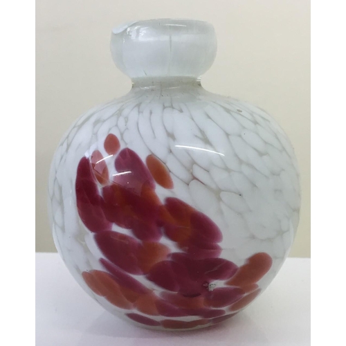 589 - A pair of mid-century Maltese Mdina glass vases. Red-spattered decoration. 
13cm & 9cm tall