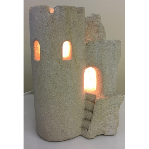 311 - Stone Lamp in the form of a castle. Recently re-wired.
Dimensions(cm) H29 W23 D16