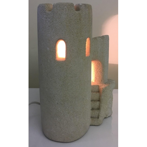 311 - Stone Lamp in the form of a castle. Recently re-wired.
Dimensions(cm) H29 W23 D16