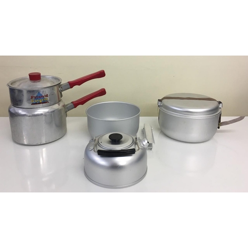 567 - A mixed lot of camping saucepans/kettle. Two new & unused and one used.
